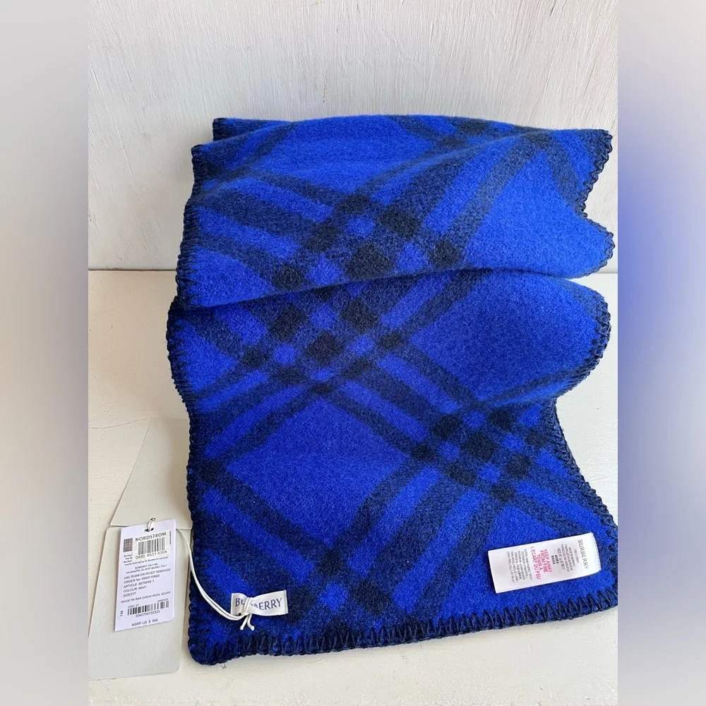 BURBERRY- Equestrian Knight Design Patch Check Wool Scarf - Picture 5 of 10